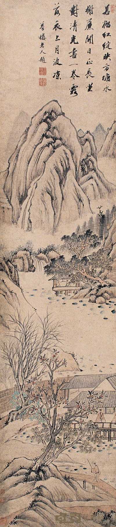 潘连巢 荷亭纳凉 立轴 126×29cm